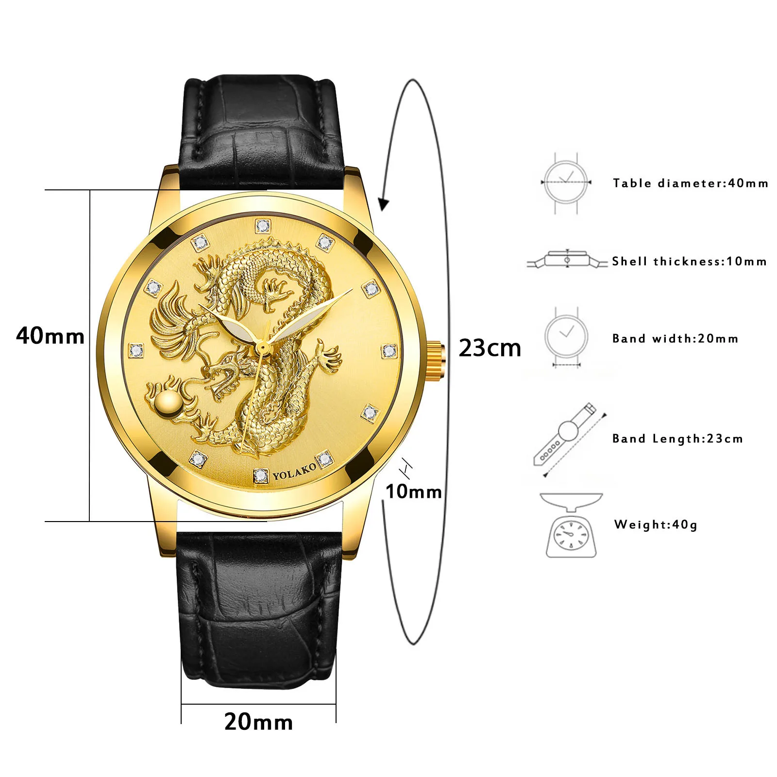 

Men Watch Luxury Men's Leather Watchband Gold Dragon Carved Dial Watch Men's Casual Quartz Leather Strap Watch Analog Watch