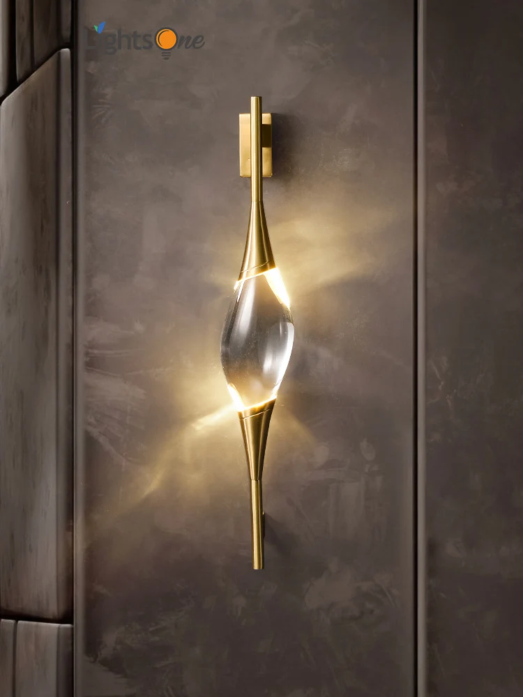 

All copper crystal wall lamp Postmodern minimalist decoration hotel living room bedroom bedside wall light