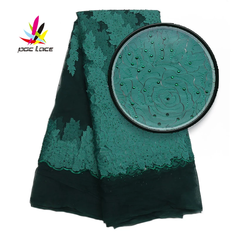 Ткань французское кружево темно-зеленое Африканское нигерийское Тюлевое с