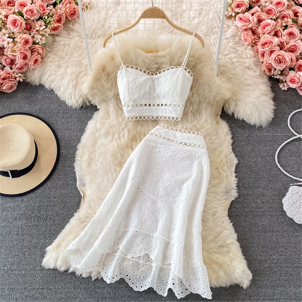 

Summer Beach Backless Skirt Suit Women Tube Crop Top High Waist Ruffle Skirt Suits Kawaii Holiday Two Piece Sets Female Clothes