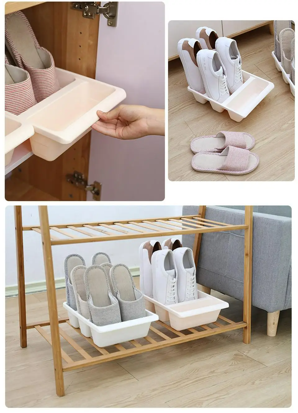 Three-grid Vertical PP Plastic Shoes Storage Boxes Simple Integrated High Capacity Slippers Shoe Bracket Racks Home Storage Box