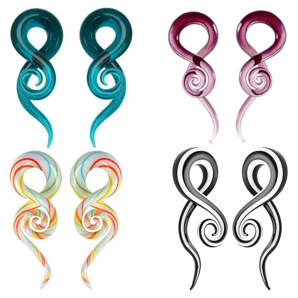 

One Pair Pyrex Glass Ear Spiral Taper Gauge Ear Plug Stretching Expander Piercing Glass Gauge Body Jewelry Piercing