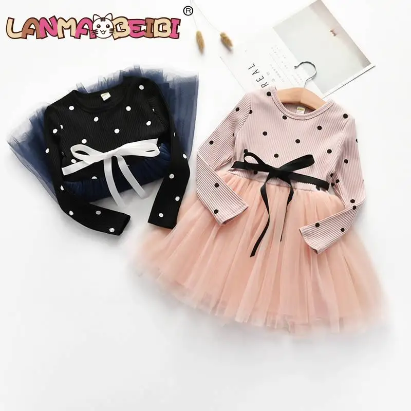 

Girls' dresses, autumn clothes, children's clothes, children's polka dot baby net yarn princess dress, western style skirt
