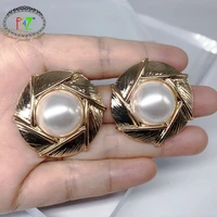 f j4z 2020 hot big stud earrings for women golden round alloy simulated pearl earrings chunky party earring jewelry dropship