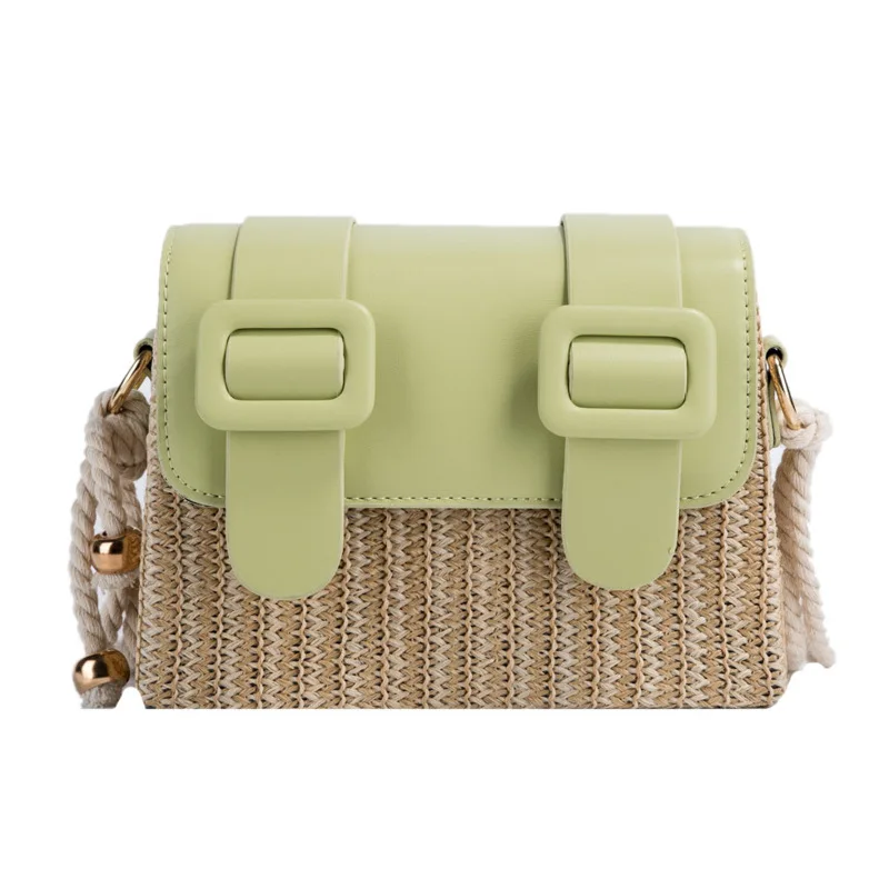 

Aaby 2021 New Arrival Fashion Panelled Straw Crossbody Bag For Women High Quality Black Summer Beach Saddle Bag Phone Case