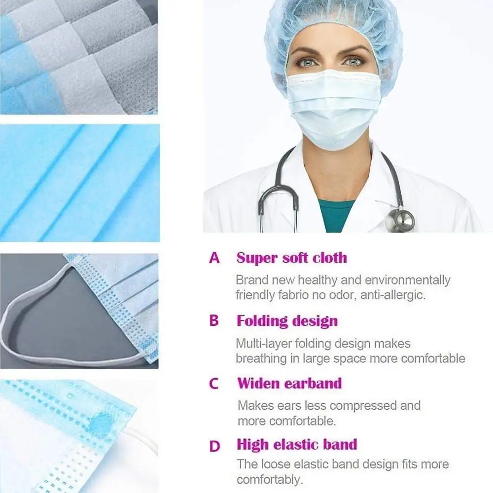 Одноразовые Уход за кожей лица крышка 3-слойная Нетканая Чехлы рот нос тени для