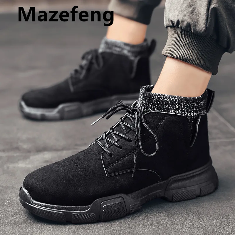 

Winter Men Shoes High-top Men's Casual Shoes Outdoor Shoes for Men Black Pu Leather Shoes Men Fashion Cotton Shoes Snow Boots 44