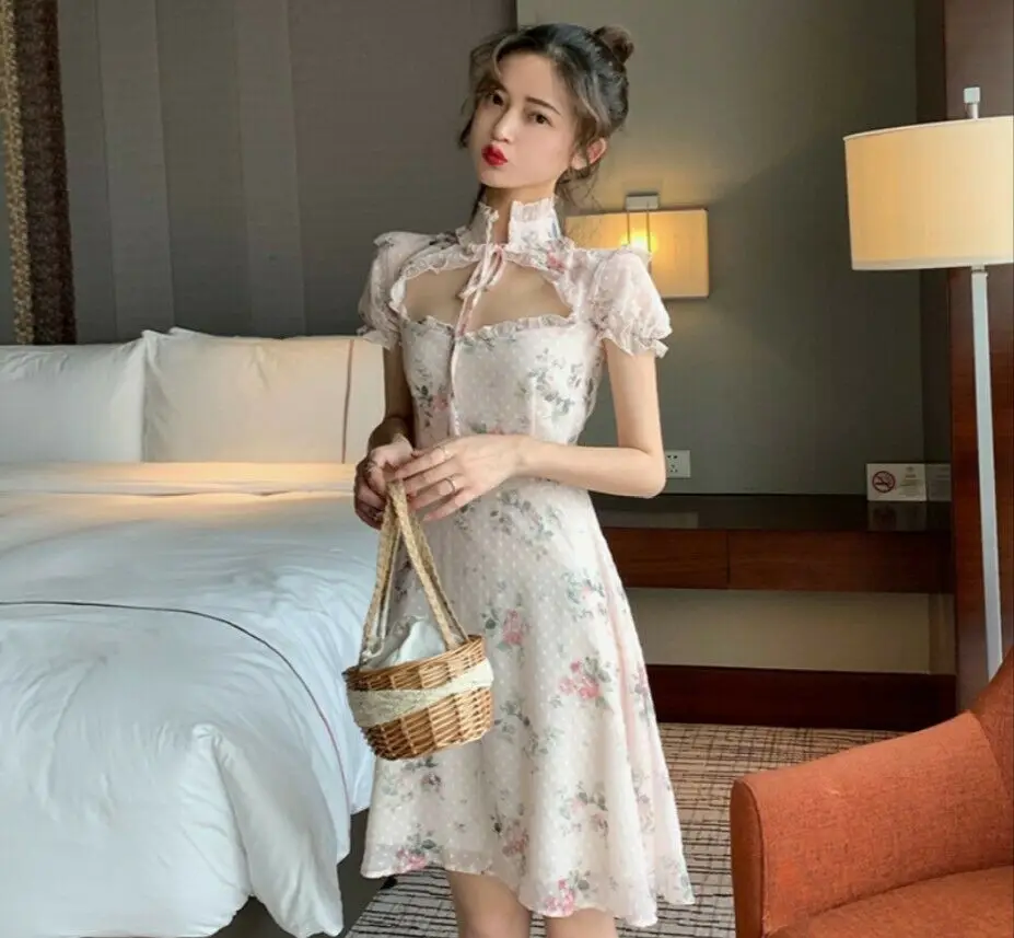 Женское Цветочное платье в стиле &quotЛолита&quot юбка с пышными рукавами девушки