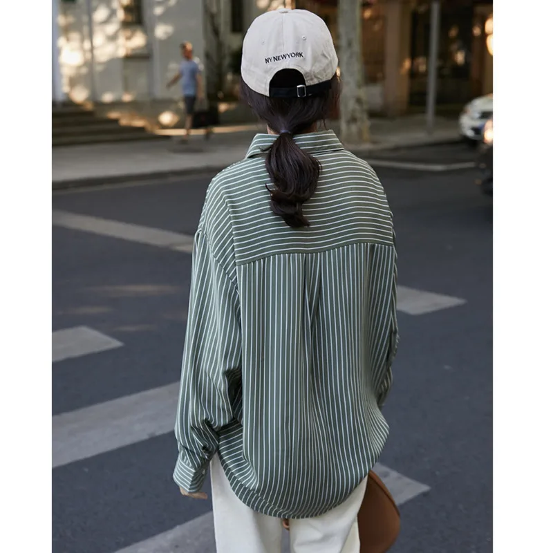 

leiouna Casual Long Sleeve Cool Stripe Shirt White fashion Ladies Shirts Female Feminine Blouses Feminina Blusas Blouse Women