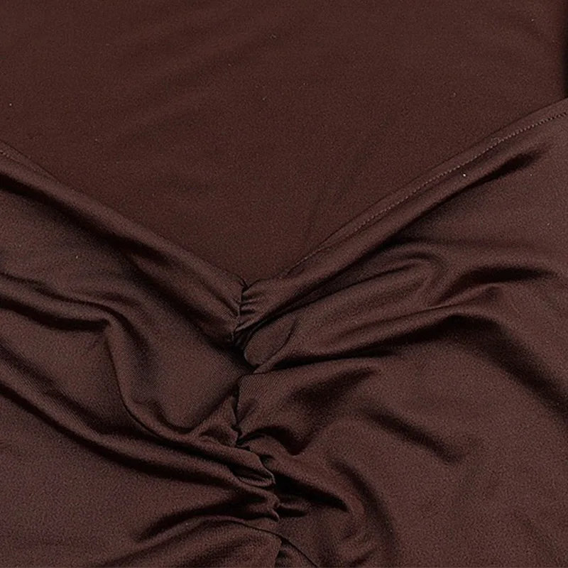

Straps Halter Party Backless Midi Dress Women Club Brown Ruched Sexy Dresses Ladies Chic 2021 Summer Female Fashion Outfits