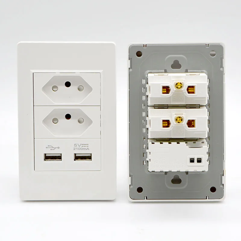 Padrão Brasil 250v10a Soquete 118 tipo n Plugues 3pin Buraco Tomada de Parede com 5v 2.1a Usb para Bazil 10 Peças Novo Soquetes elétricos