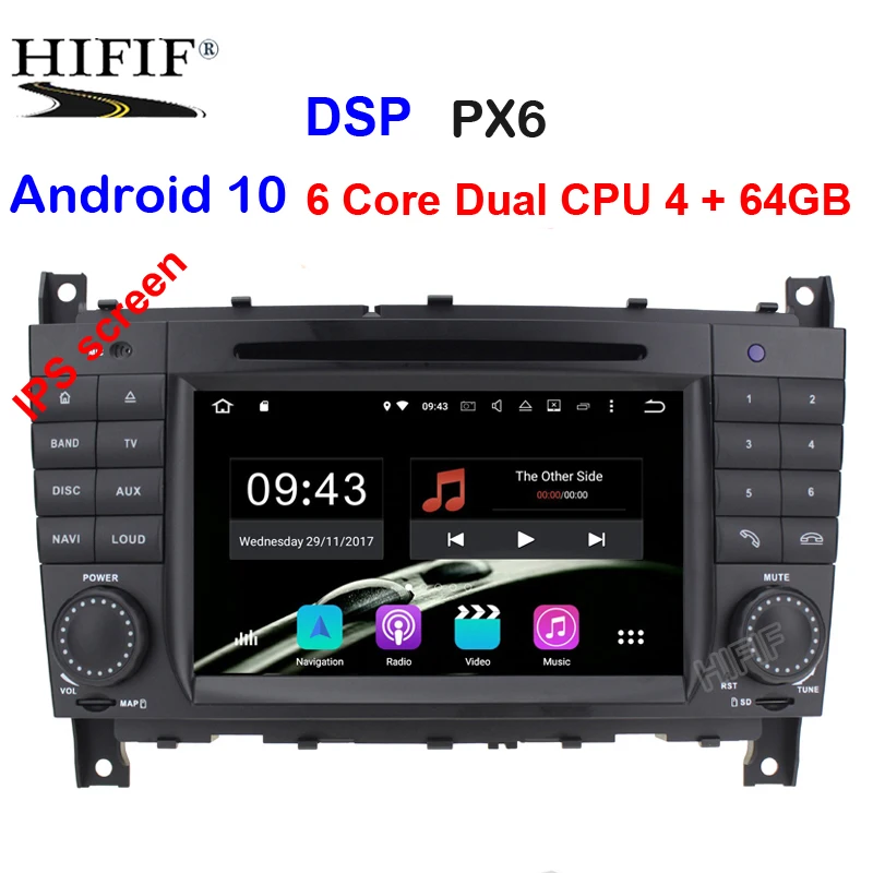 Автомобильный DVD плеер IPS HD 6 ядер Android 10 для Mercedes Benz C Class W203 2004 2007 Авторадио Стерео