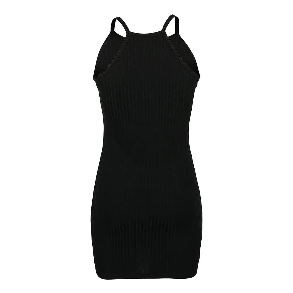 

2021 Summer Ladies Dress Fashion Sexy Black Tight-fitting Solid Color Suspenders Sleeveless Holiday Party Mini Dress robe