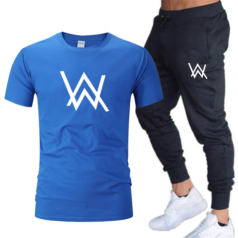 

Men's new brand sportswear set pure cotton quick drying Gym Fitness Running suit fashion short sleeve T-shirt + long pants joggi