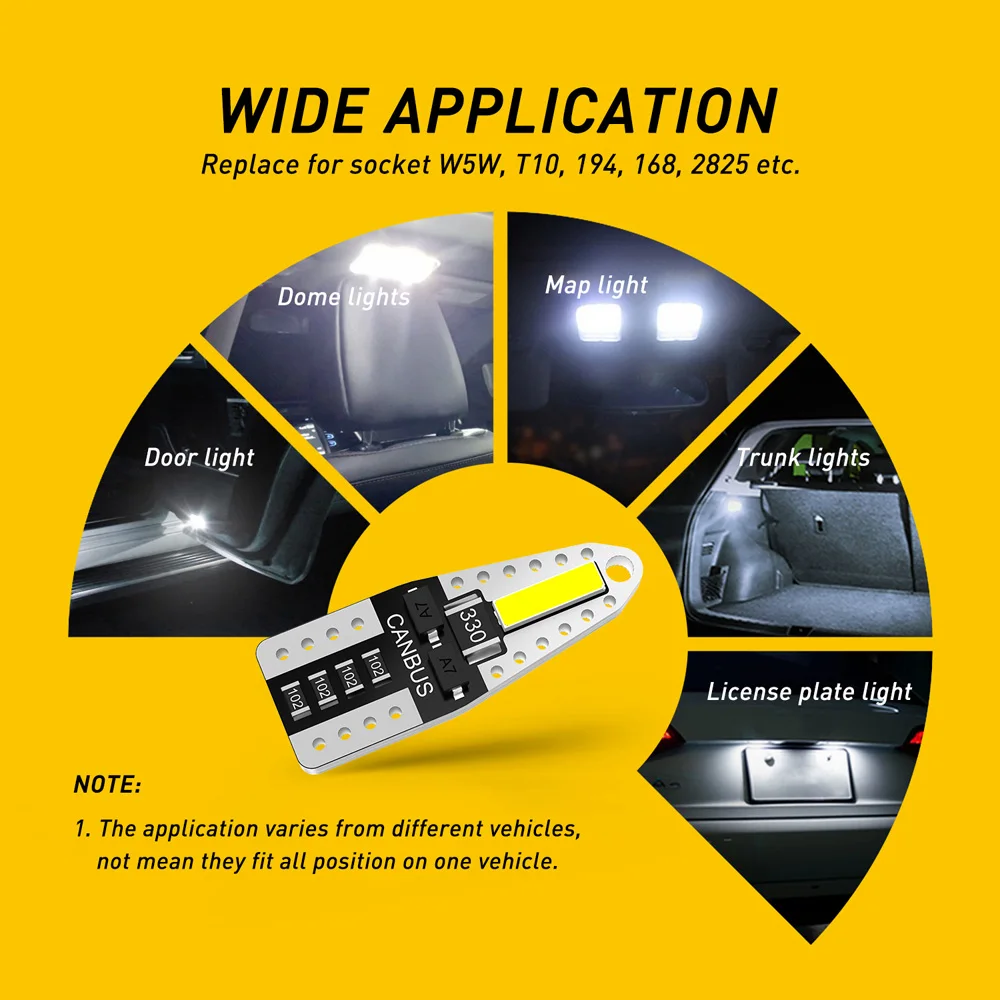 

10x T10 Led CANBUS W5W Led interior Car Lights Error Free Trunk Door lamp 194 168 Clearance Parking Lights 6000K White 12v