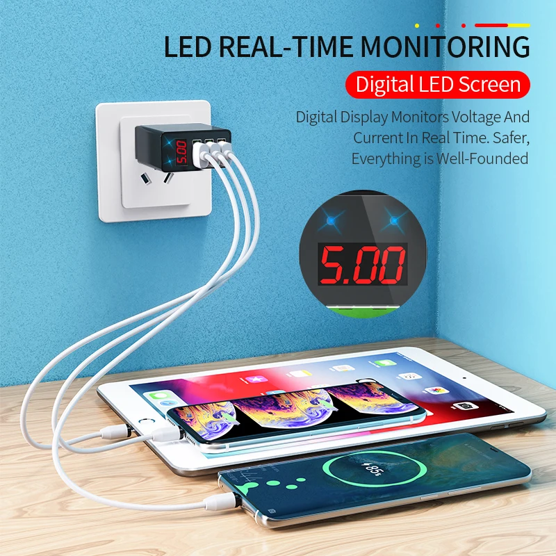 elough quick charger 3 0 usb charger for iphone 12 13 xiaomi redmi poco x3 led digital display fast charging wall phone charger free global shipping