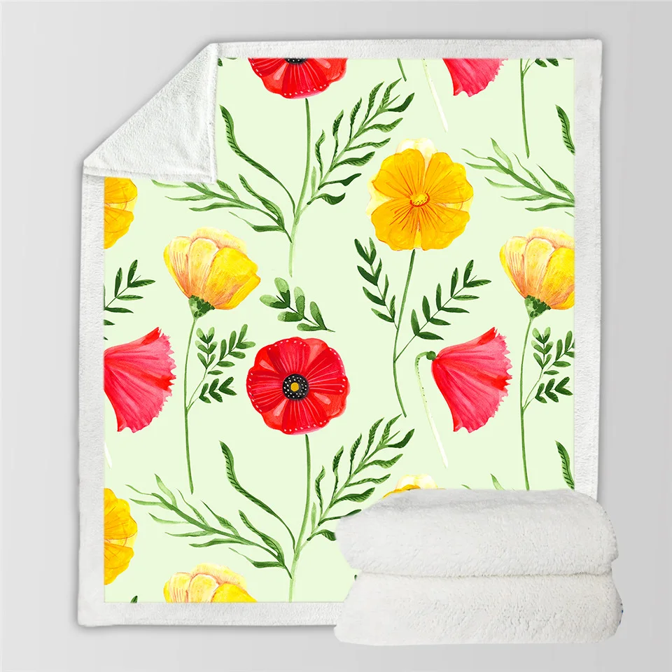 

Flower Sunflower Funny Character Blanket 3D Print Sherpa Blanket on Bed Home Textiles Dreamlike Style 12