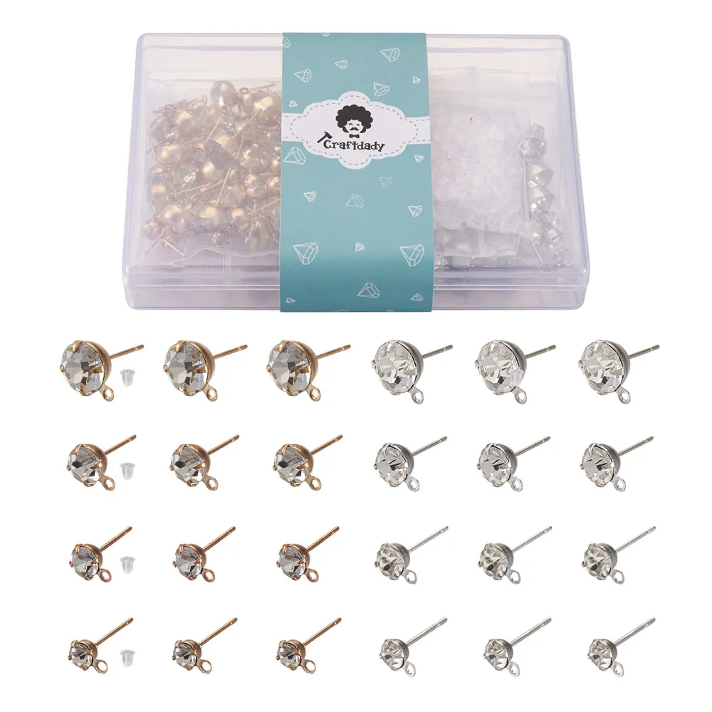 

Alloy Crystal Rhinestone Stud Earring Finding with Loop and Ear Nuts For Earring DIY Jewelry Making Accessories Supplies