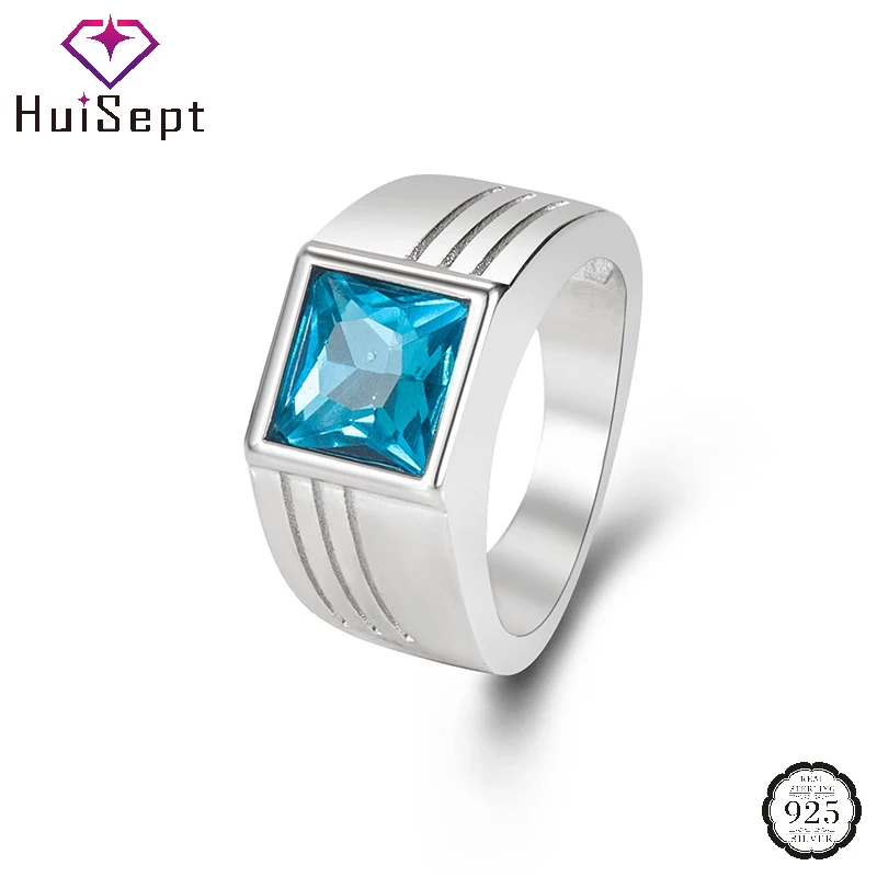 

HuiSept Trendy Men Rings 925 Silver Jewelry with Zircon Gemstone Ring Accessories for Wedding Engagement Party Gift Ornaments