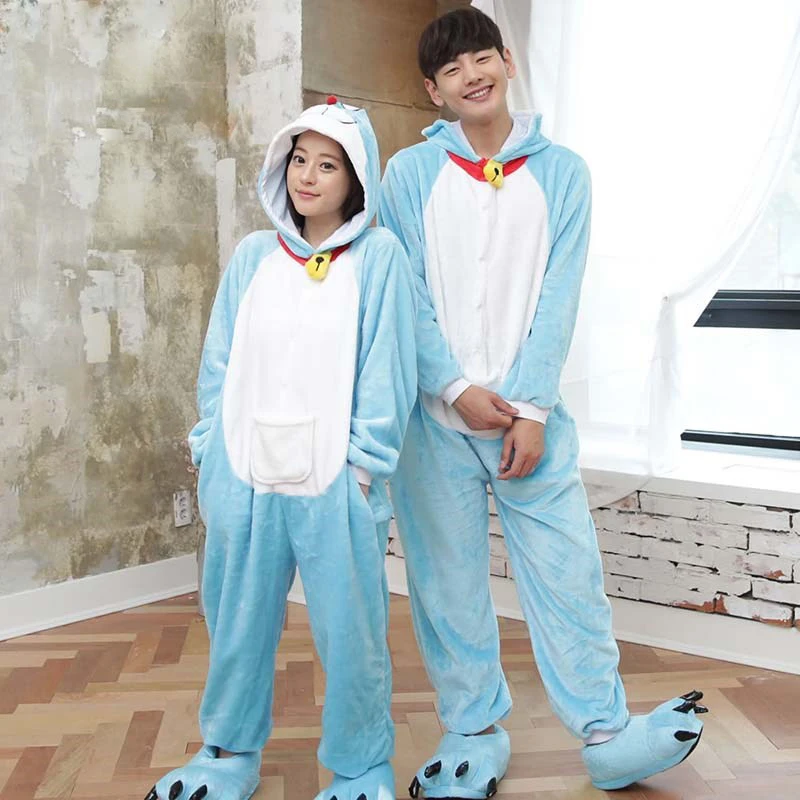 Новые японские аниме комбинезоны Doraemon косплей костюм пижамы животных фланелевые флисовые пижамы для взрослых для женщин пижамы вечерние комбинезоны