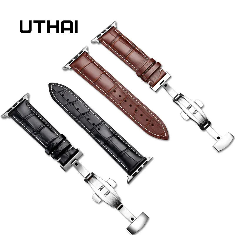 UTHAI A05 ремешок из натуральной кожи для Apple Watch 42 мм 38 мм 44 мм 40 мм сменный ремешок для iWatch 4 3 2 1 браслет