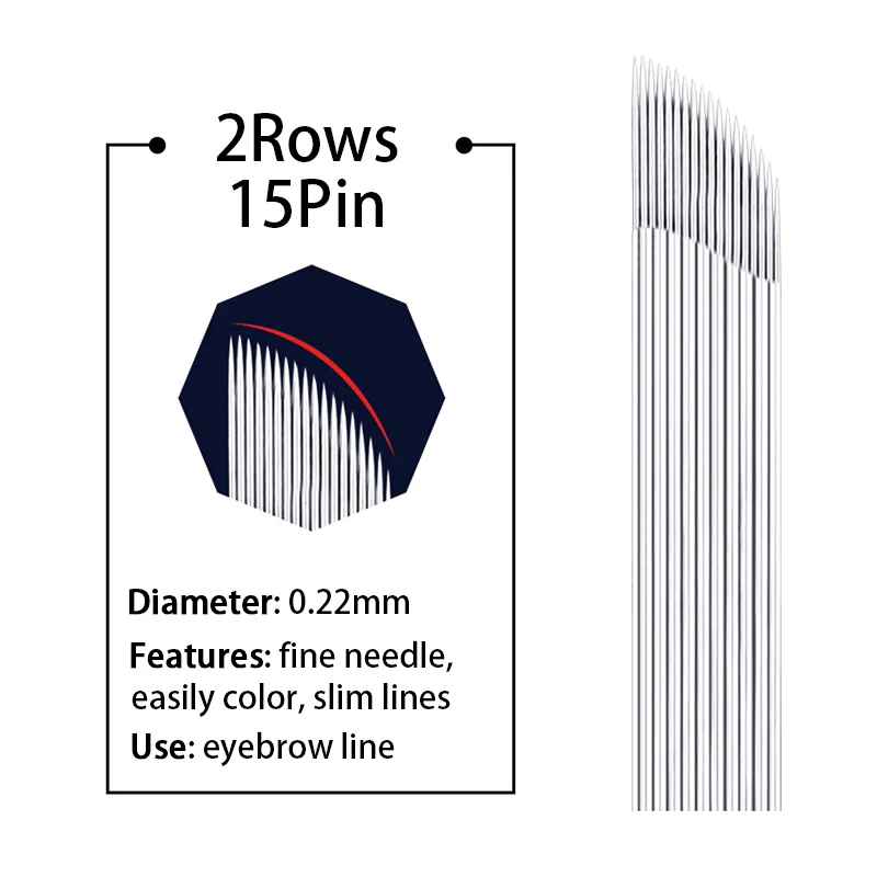 50 шт. микроблейдинг 2 ряда 15 игл двухрядная игла для татуажа бровей лезвие