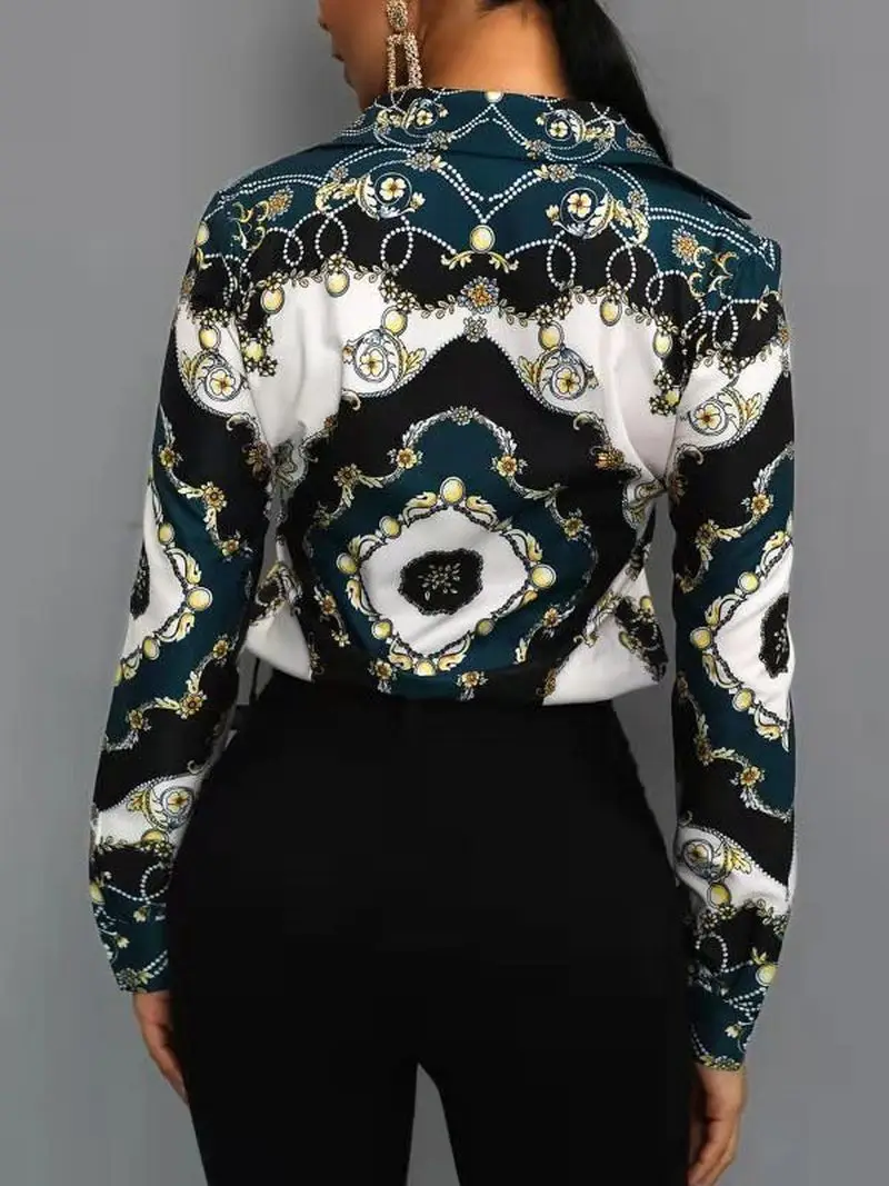 Женская офисная блузка с цветочным принтом Элегантная стильная рубашка длинным