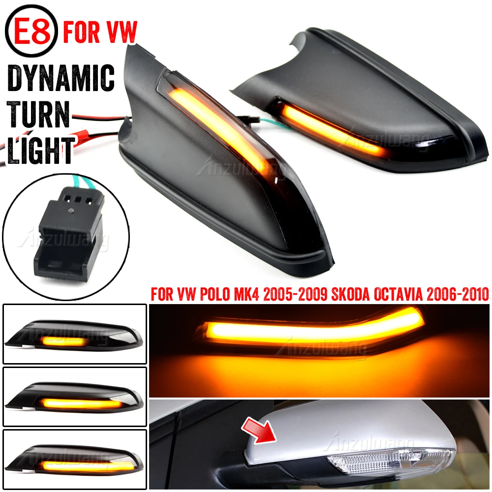 For VW Volkswagen Polo mk4 9N3 FL Vento Skoda Octavia Led Side Wing Mirrors Dynamic Turn Signal Light Indicator Repeater Lamp