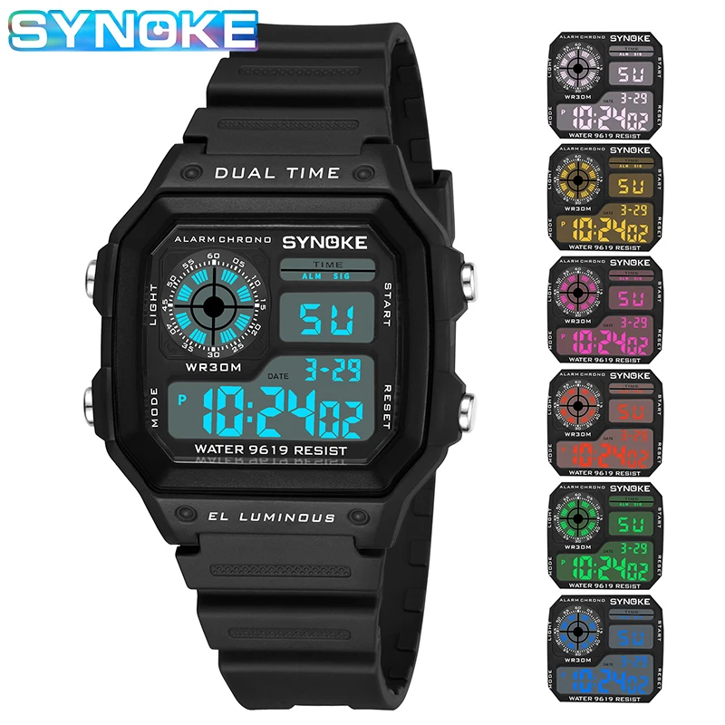 Цифровые часы SYNOKE для мальчиков модные повседневные водонепроницаемые мужские