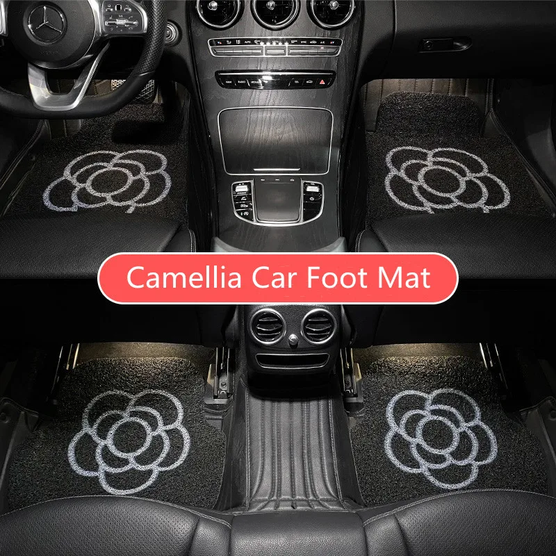 

Four Seasons Cartoon Camellia Anti-dirty Anti-slip Protective Silk Loop Creative Car Foot Carpet Mat