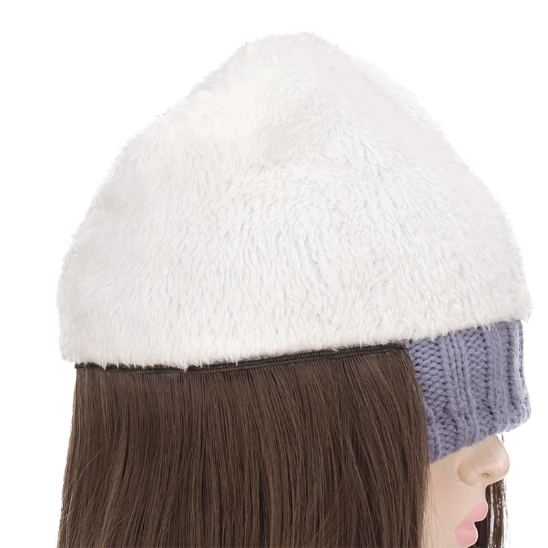 Beanie Hat Synthetic Short Wig Hat with Hair Extension Natural Hair Color Black Brown Wigs for Women Wool Product MUMUPI
