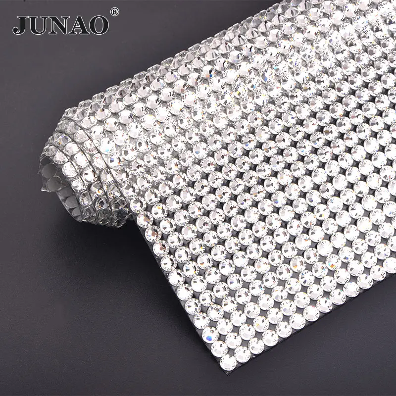 Clear JUNAO 24*40 см SS20 кристалл AB исправление Стекло Стразы сетка отделка железо на кристалл ткань аппликация со стразами лента для рукоделия - Цвет: Clear
