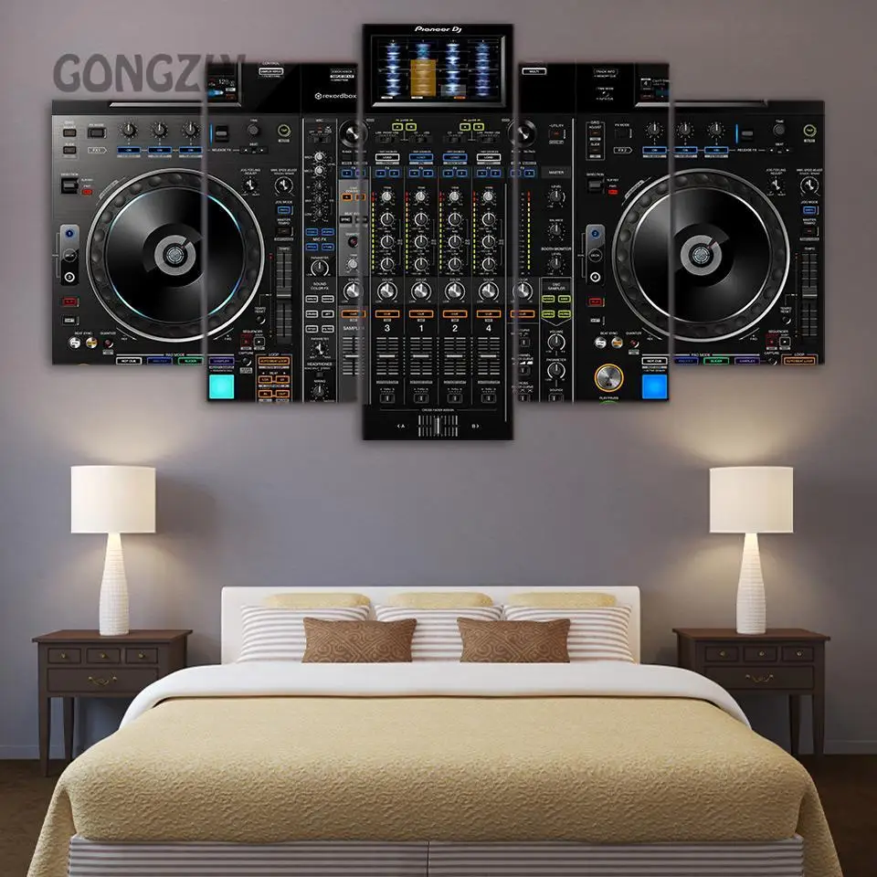 

Five-Piece Hd Art Poster Dj Music Player Print Canvas Painting Living Room Music Room Decoration Modular Picture Frameless Mural