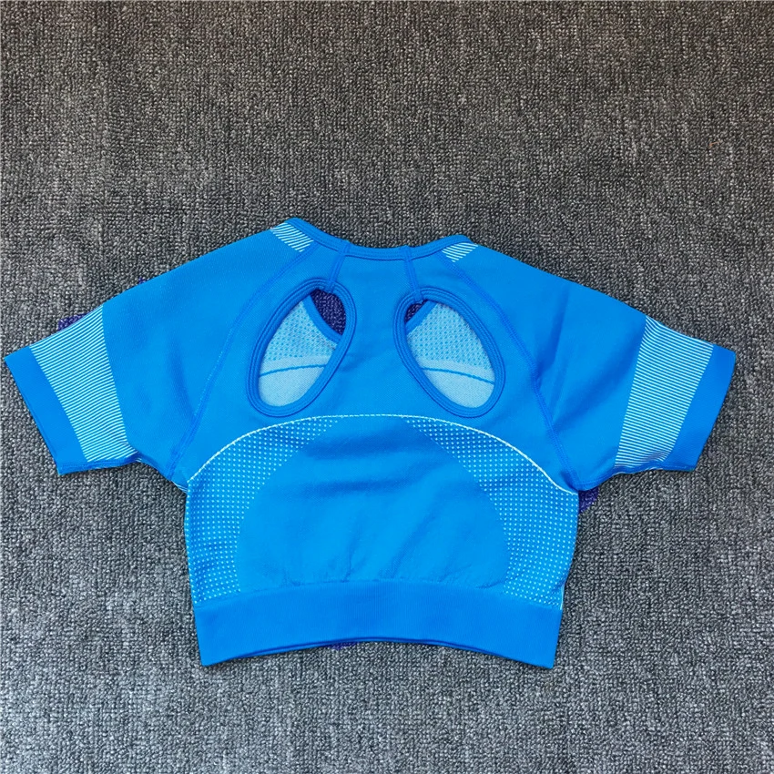 CB242 blue top Короткий рукав, ультра спортивный комплект, тренировочная одежда для женщин, бесшовный комплект из 2 предметов для йоги, спортивный костюм, одежда для фитнеса, женская спортивная одежда, спортивный костюм - Цвет: CB242 blue top