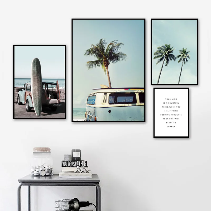 Голубое море небо Пальма пейзаж настенная живопись холст скандинавские постеры