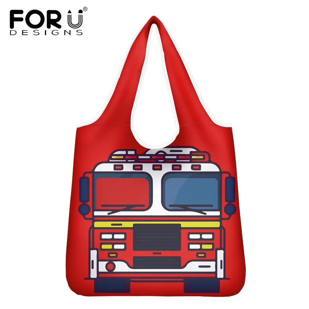 

Складная сумка для покупок FORUDESIGNS, женские многоразовые сумки-тоуты, мультяшный рисунок пожарной машины, сумка для хранения для девочек с пр...