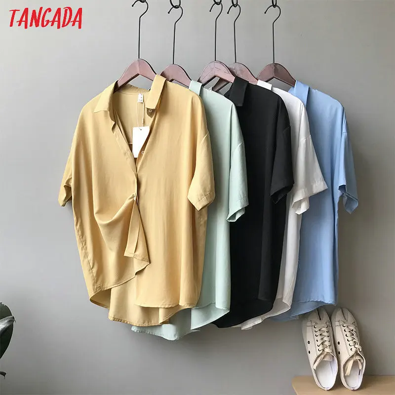 Tangada женские летние рубашки с коротким рукавом однотонные элегантные офисные