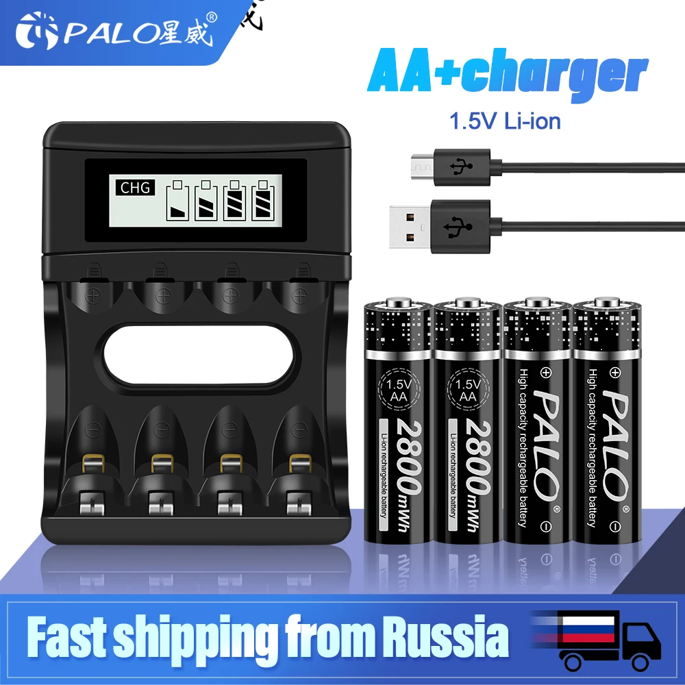 PALO 2800mWh 1 5 V AA Li Ion Перезаряжаемые батареи литиевая батарея для теплим геймпад