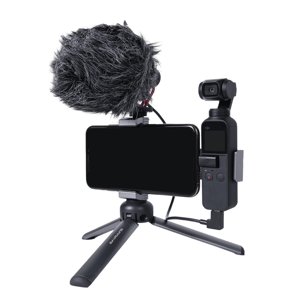 For DJI OSMO POCKET/ Pocket 2 Camera Phone Holder Clip with Dual Cold Shoe for Microphone LIght 1/4 Screw Tripod | Электроника