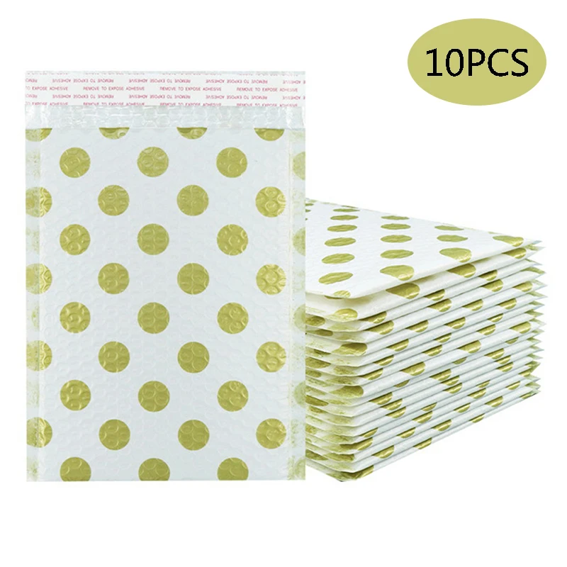 

10Pcs Golden Dot Poly Bubble Mailers Padded Envelopes Bulk Bubble Lined Wrap Polymailer Bags Shipping Packaging Maile Self Seal