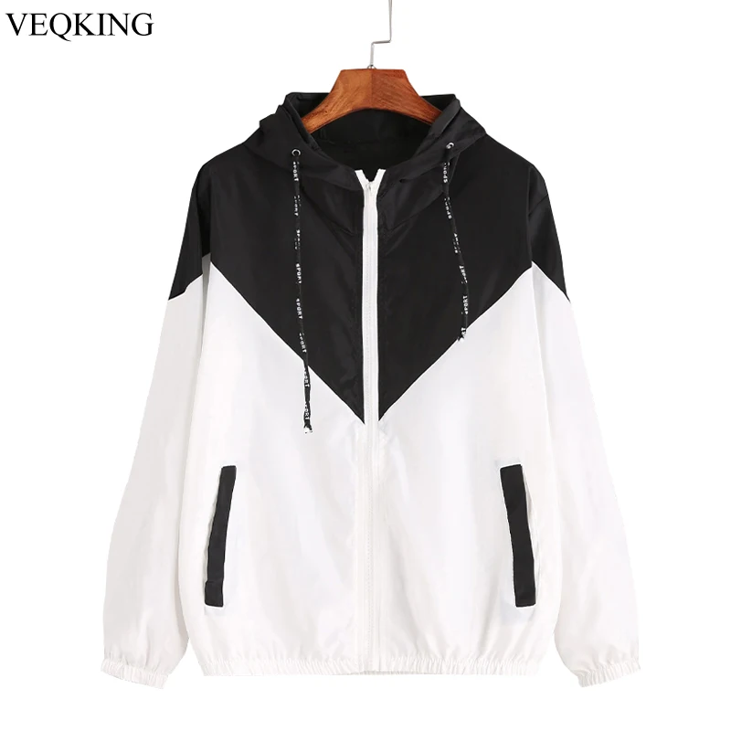 Женская тонкая куртка для бега VEQKING с длинным рукавом на молнии капюшоном и