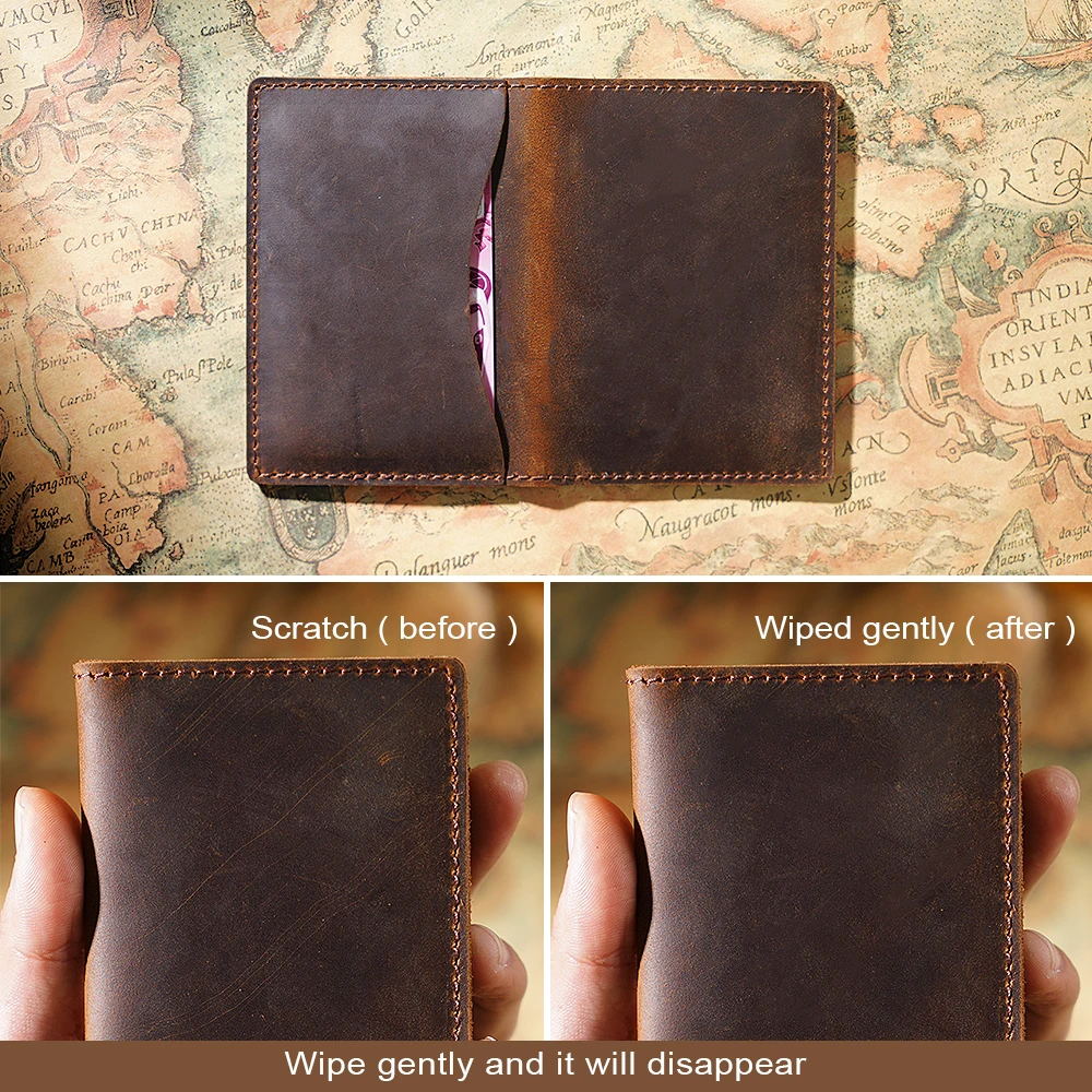 

2020 New Arrival Men Credit Card ID Holders Vintage Design Brown Crazy Horse Leather Customized Business Unisex Wallet Wholesale