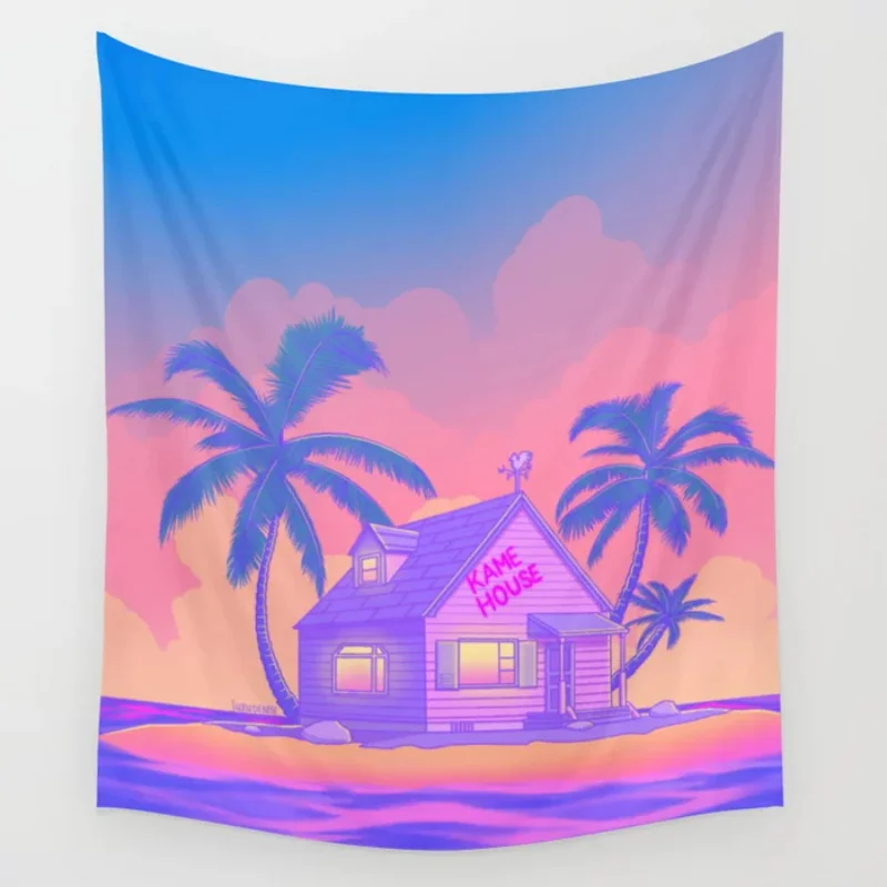 

80s Kame House Tapestry Cute Room Decor College Dorm Decoration Kawaii Wall Hanging Room Layout Tapestry
