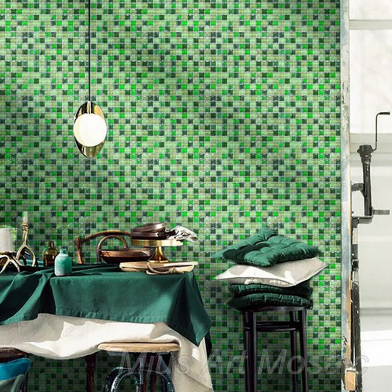 

Fresh green color mix glass bathroom mosaic tile shower room wall decoration