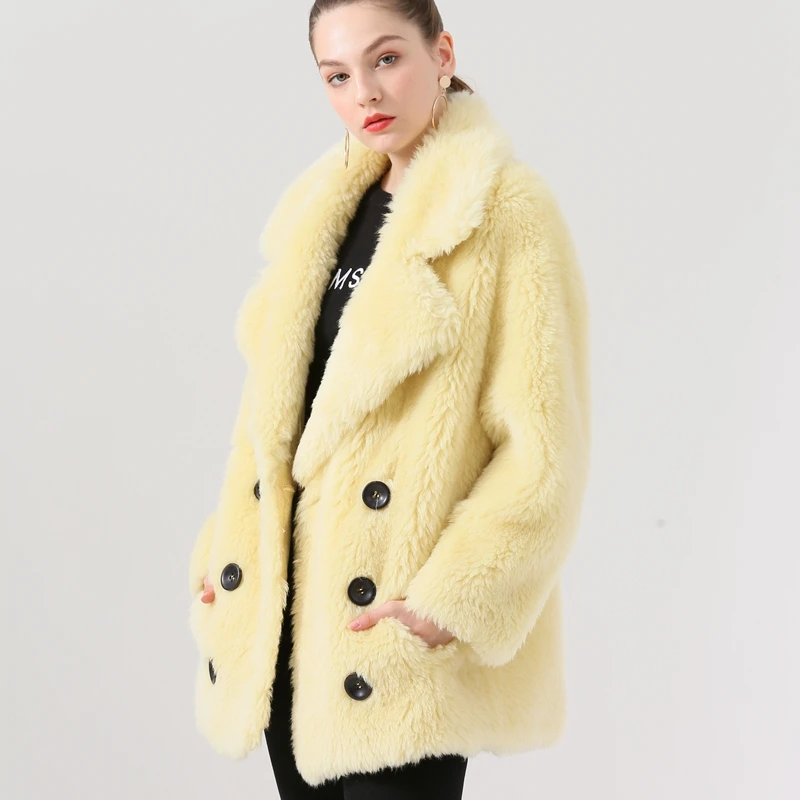 yellow QIUCHEN PJ19038 Новое поступление Женская зимняя куртка из натурального овечьего меха горячая Распродажа женское длинное пальто - Цвет: yellow