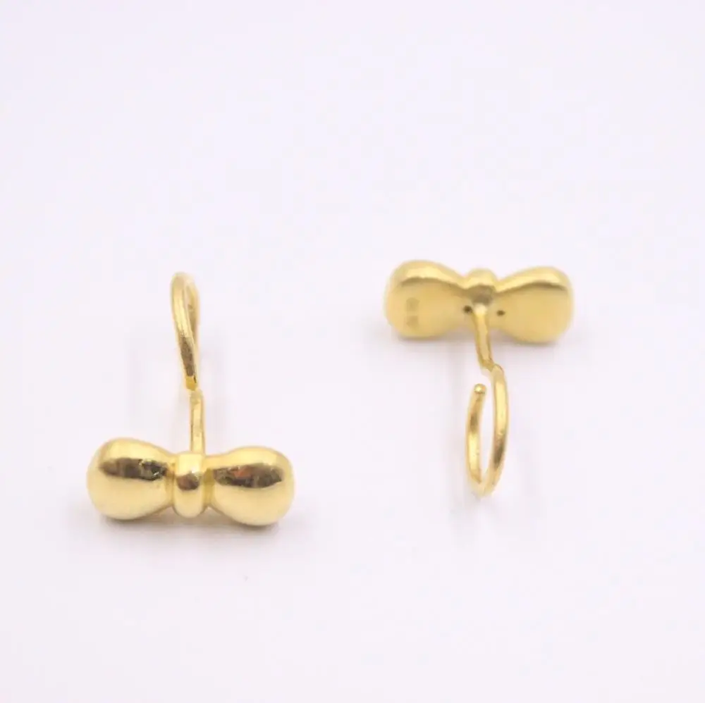 

999 24K Yellow Gold Stud Earrings For Women 3D Hard Gold Real Gold Charm Bowknot Female Love Wedding Gold Earrings