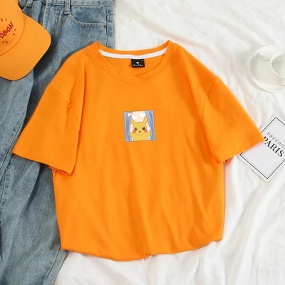 orange Женская футболка забавная пика Пикачу с принтом Harajuku футболка летние пастельные цвета Kpop Покемон игровая футболка Размер S-4XL 10 цветов - Цвет: orange