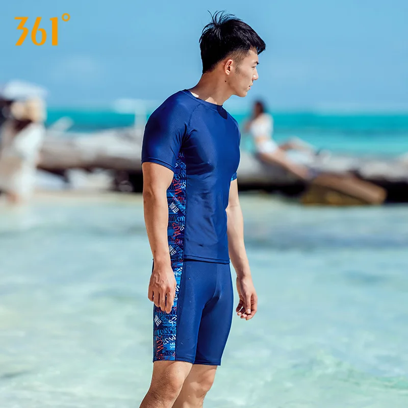Men Swim Shirts+Trunks Beach Shorts Boxer Briefs Men Swim Bathing Suit Rash Guard Water Sport Surfing Beach Short Pants+T-Shirt