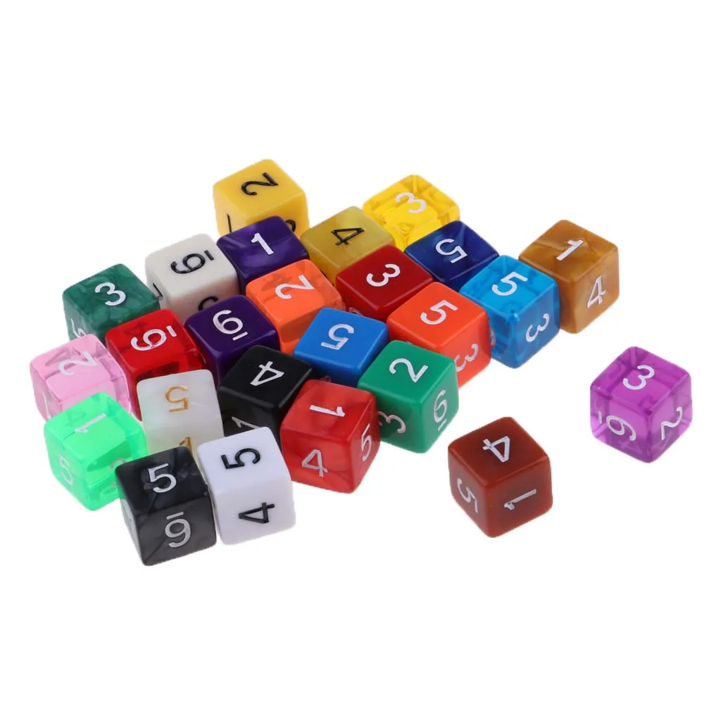 Набор из 25 разнообразных полигедральных 6 Die D6 игральных костей для настольных