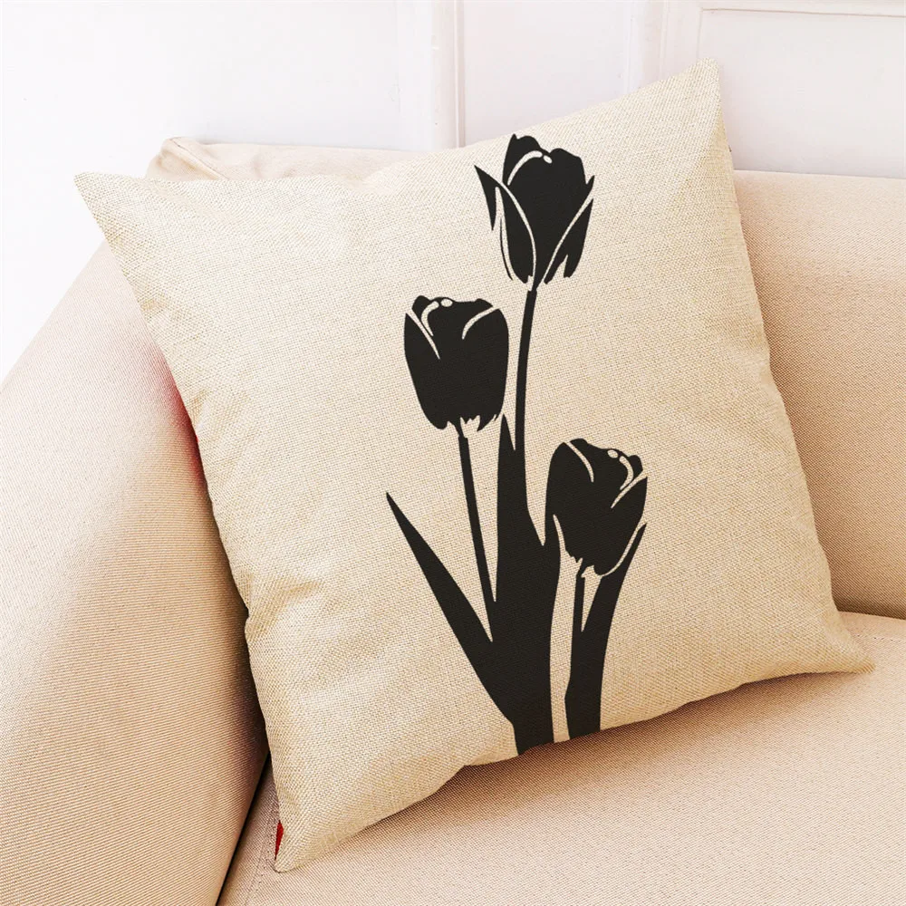 Черно белые чехлы на диванные подушки с надписью Декоративные Чехлы для гостиной